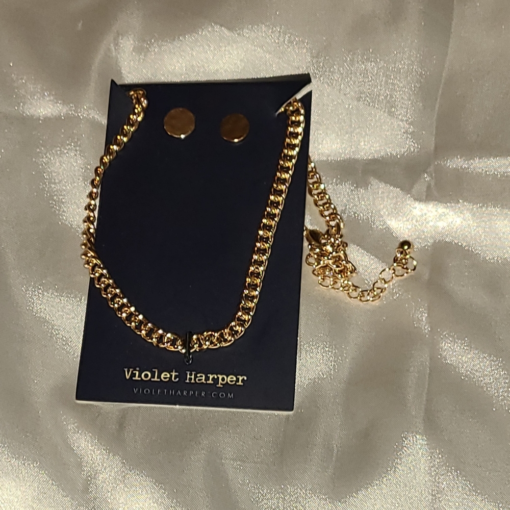 Violet Harper golden chain necklace & earrings set